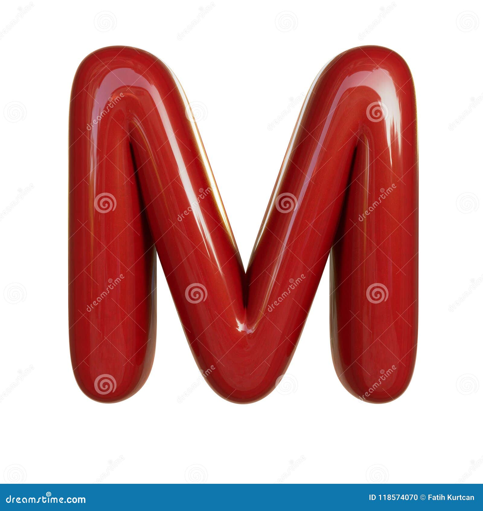 Glossy Red Paint Letter M 3d Render Of Bubble Font Stock