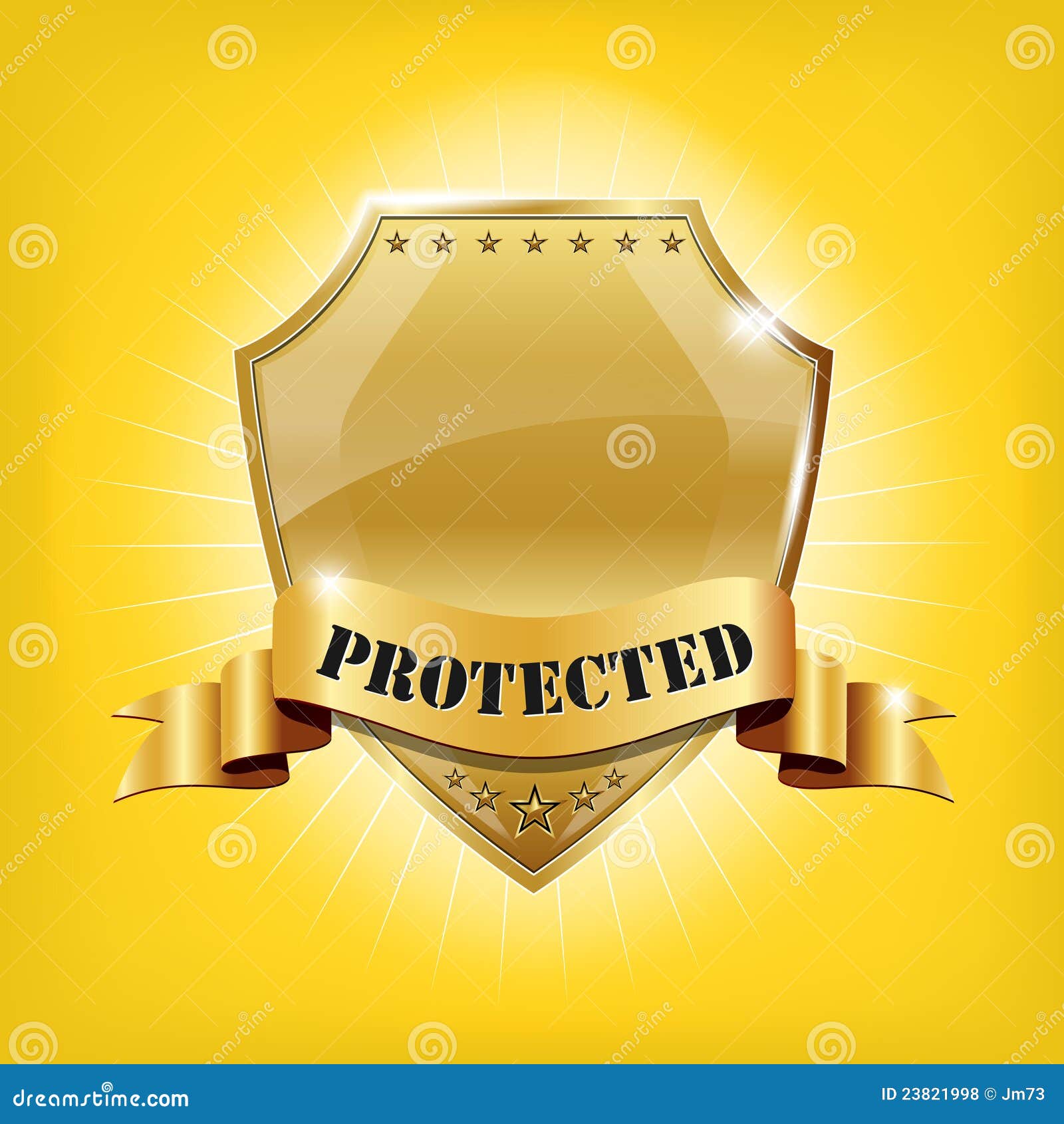 glossy security golden shield - protected