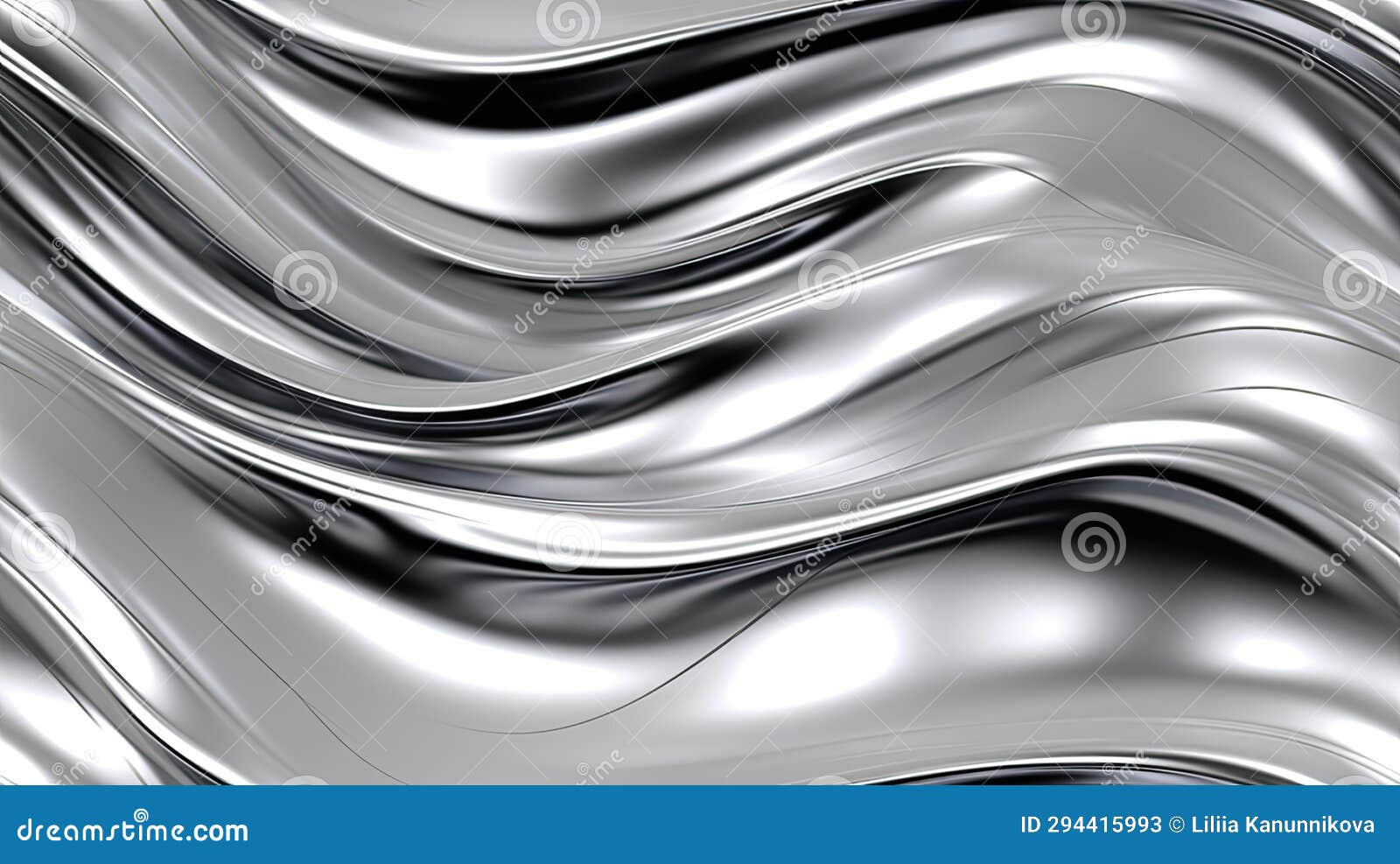 A Glossy Silver Metal Surface with a Fluid Chrome Mirror Effect