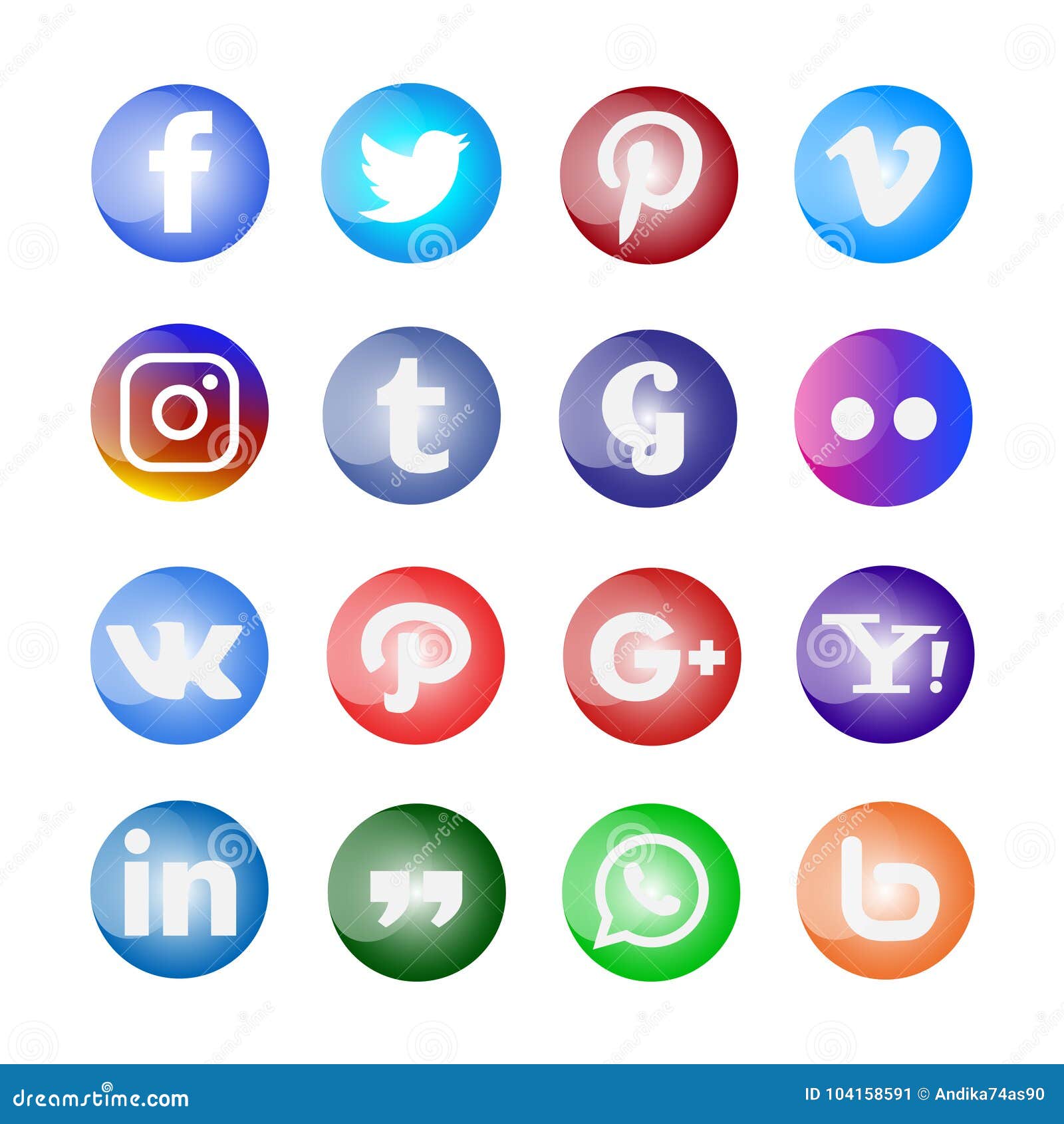 Glossy Social Media Icon And Buttons Set Editorial Photo Illustration