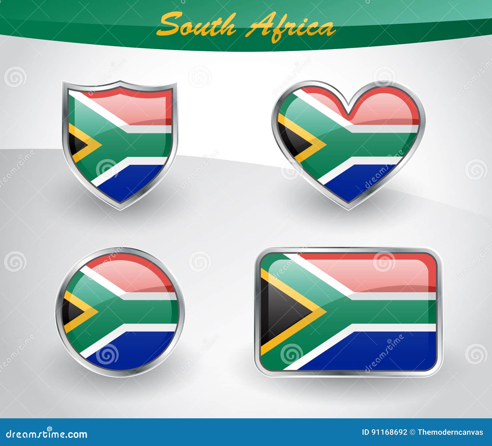 Glossy South Africa Flag Icon Set Stock Vector Illustration Of