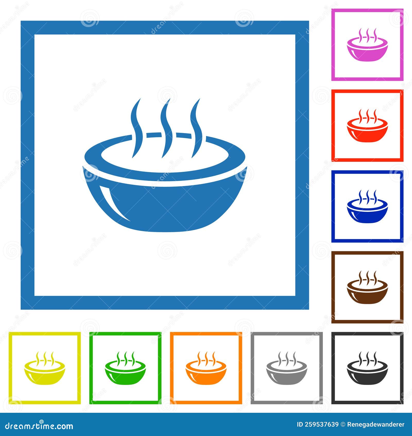 glossy steaming bowl flat framed icons