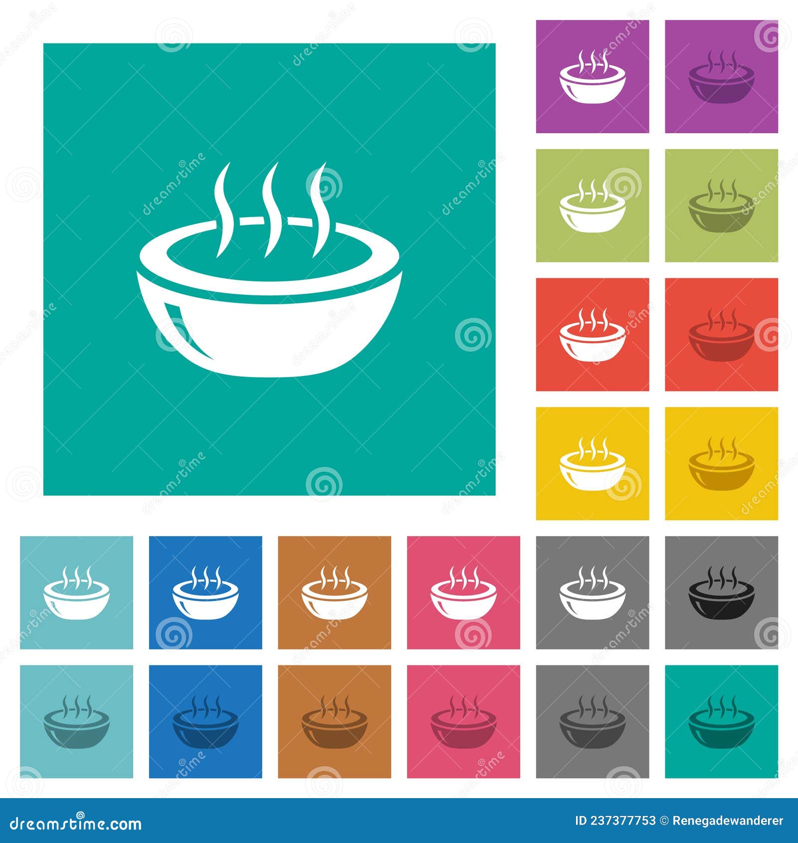 glossy steaming bowl square flat multi colored icons