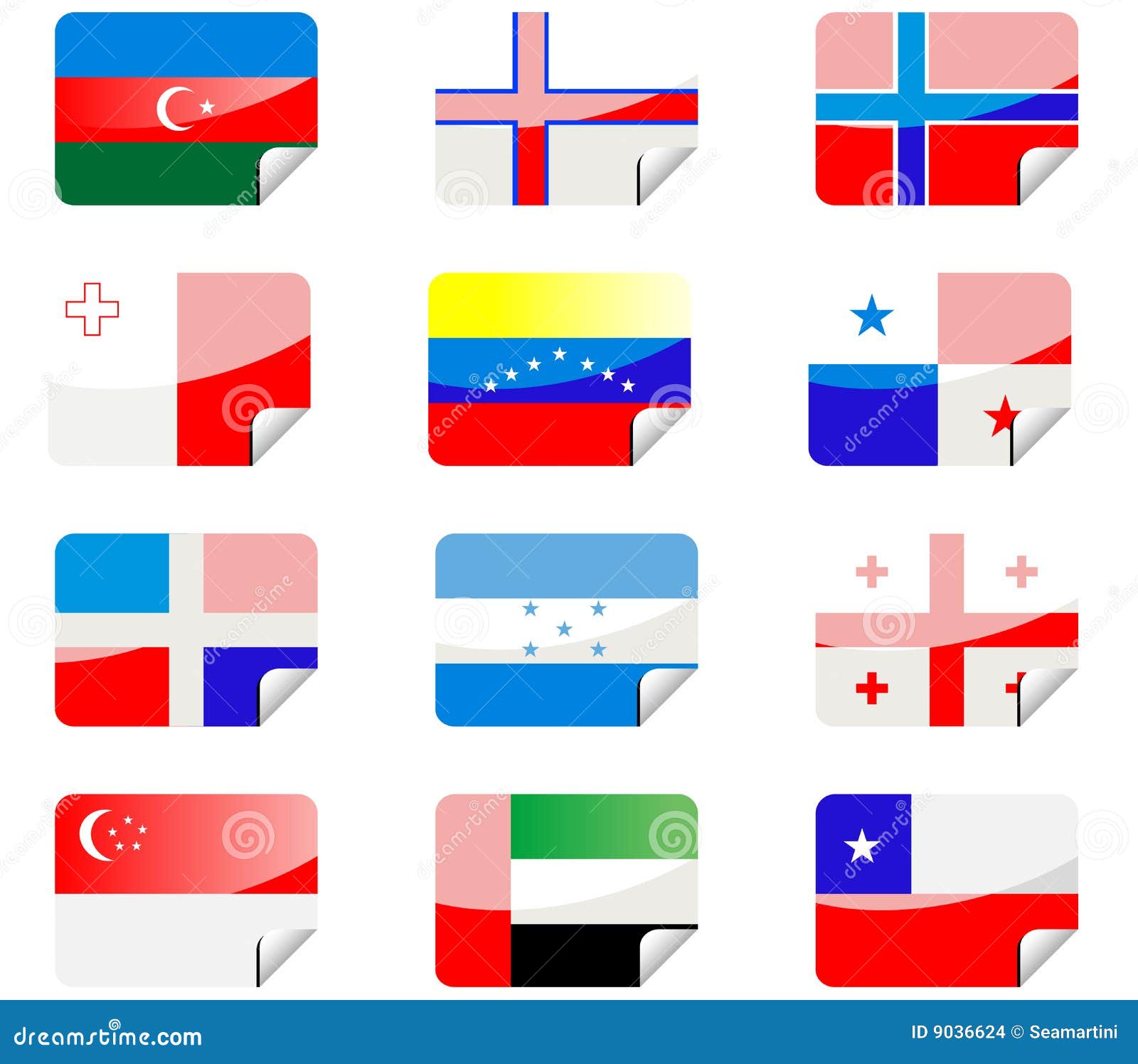 Glossy Stickers With Flags Stock Vector Illustration Of Flag 9036624