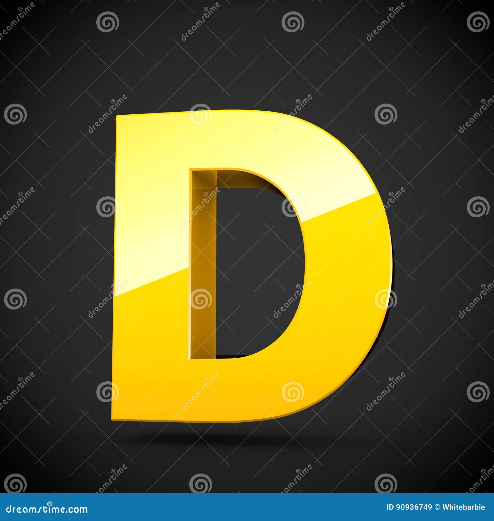 Glossy Yellow Paint Letter D Uppercase With Softbox Reflection Stock ...