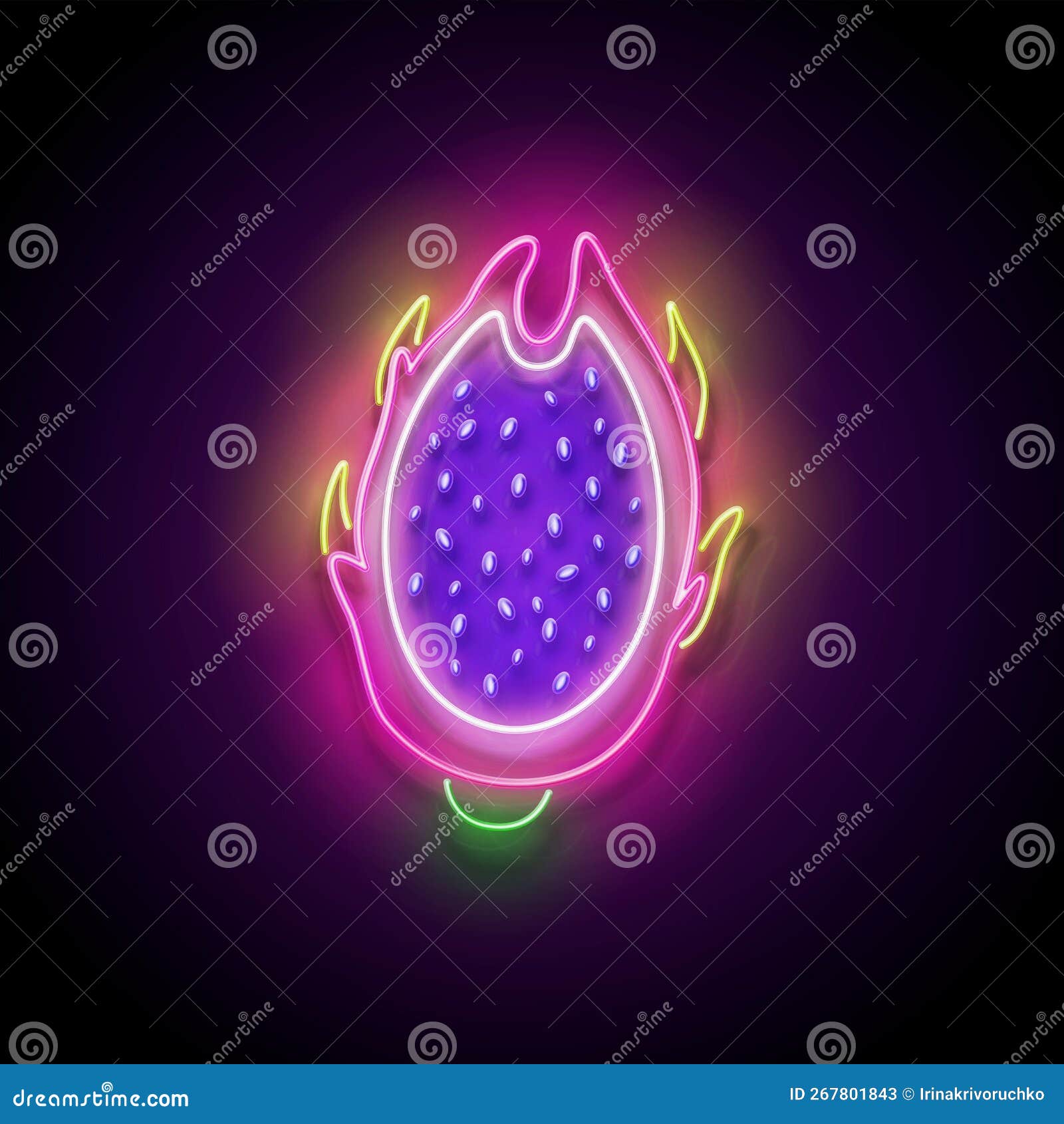 Glow Cut and Whole Dragon Fruits Pitahaya Stock Illustration