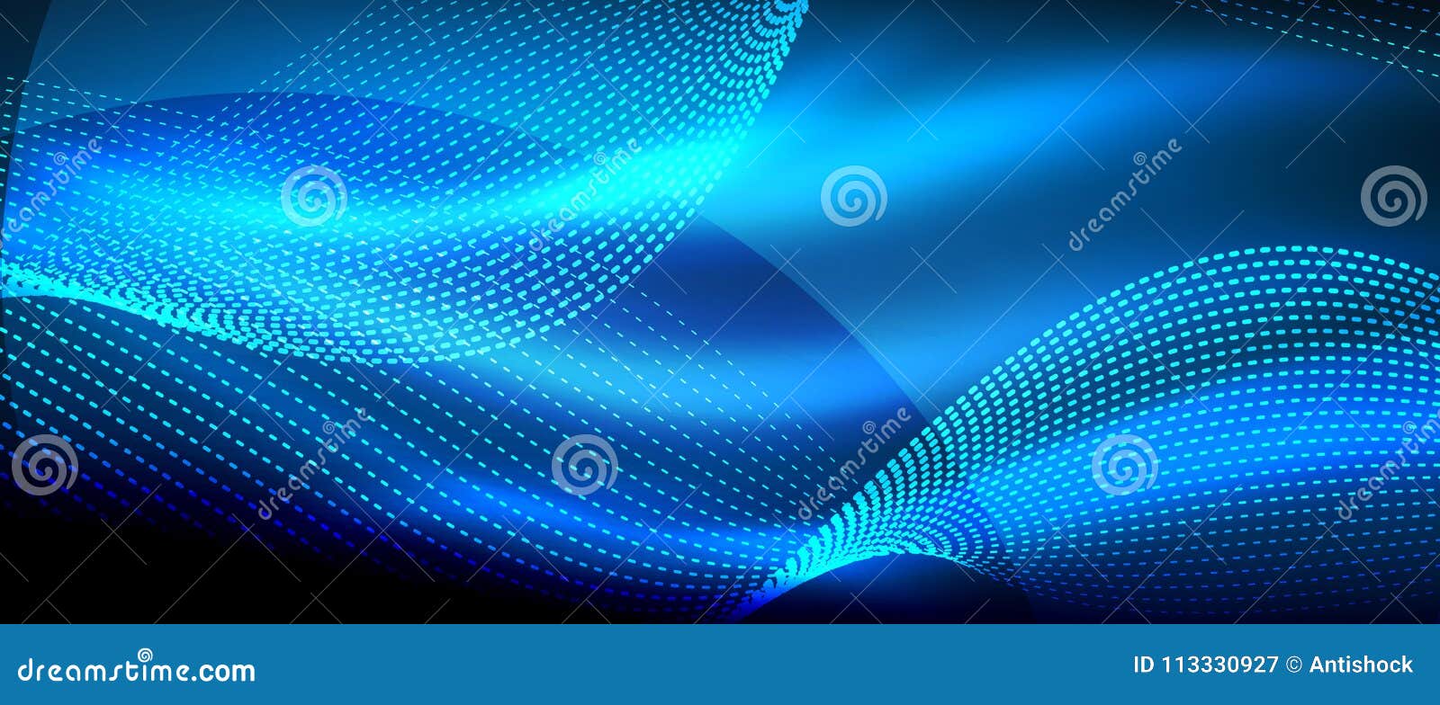 glowing blue abstract wave on dark, shiny motion, magic space light. techno abstract background