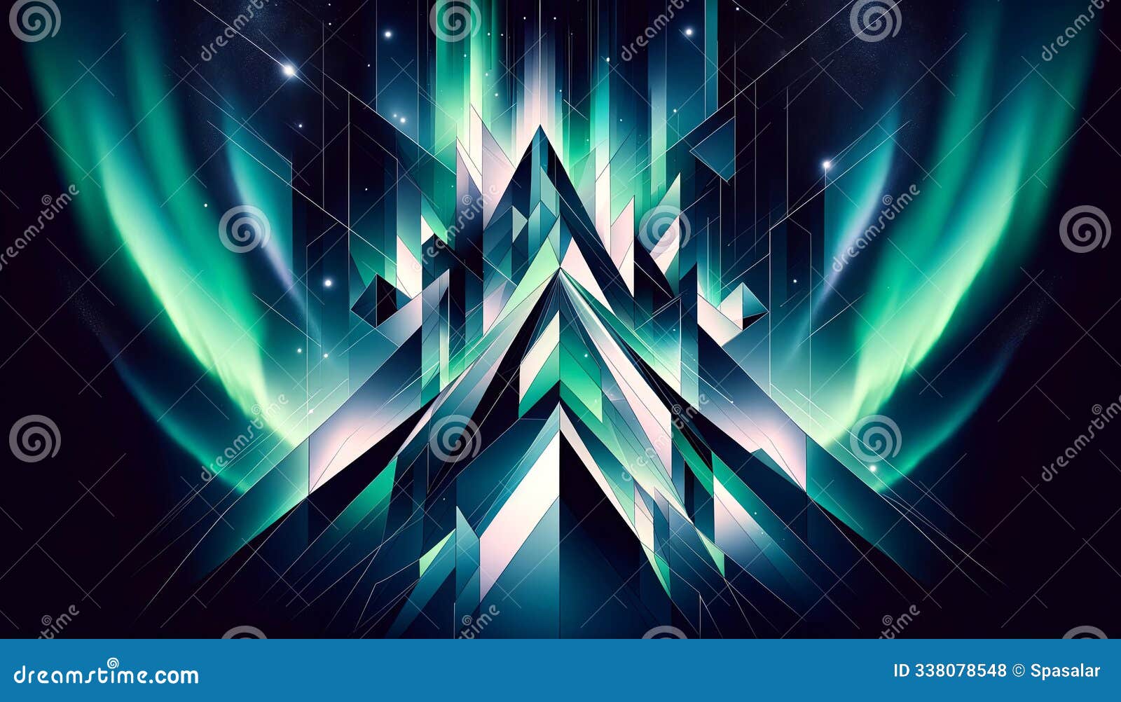 digital art capturing the aurora borealis through a lens of geometric abstraction