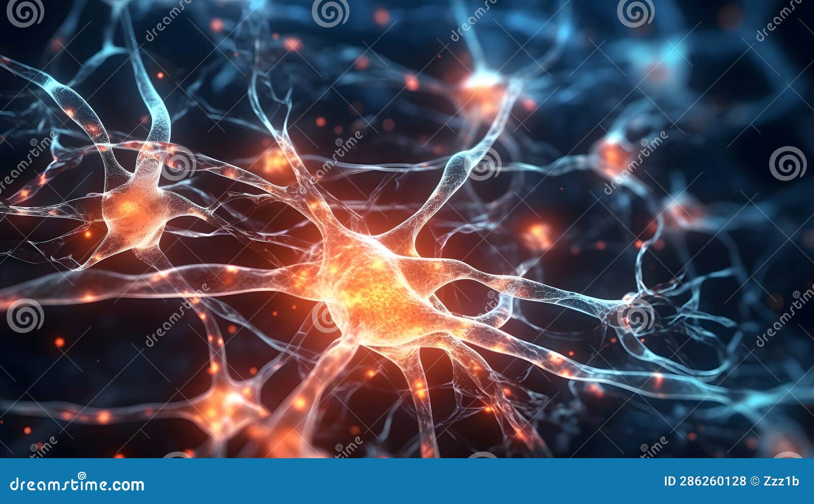 glowing brain neural cells connected in biological neural network, neural network generated image