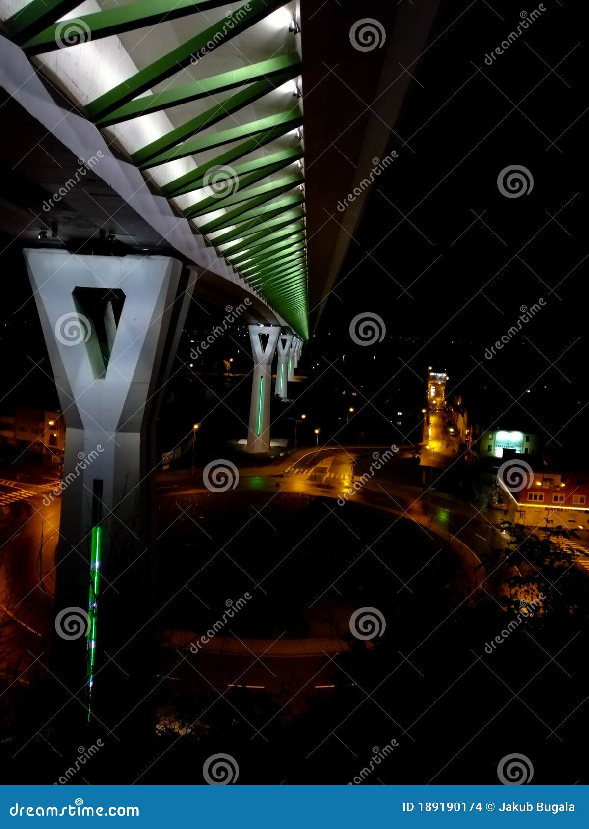 Glowing Bridge Flooded In A Dark City Editorial Stock Image Image Of