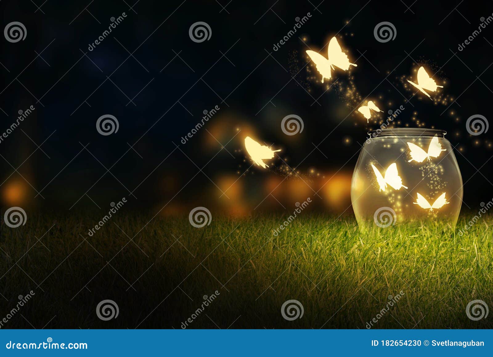 Glowing Bug Firefly, Butterfly Coming Out of a Jar Stock Photo - Image of  imagination, idea: 182654230