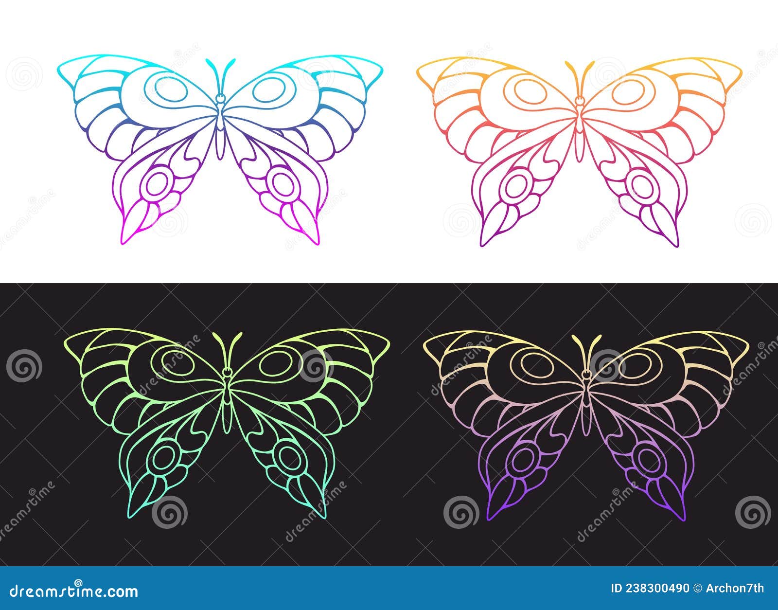 Butterfly Neon Silhouette In Line Art Style. 3D Vector Illustration Of