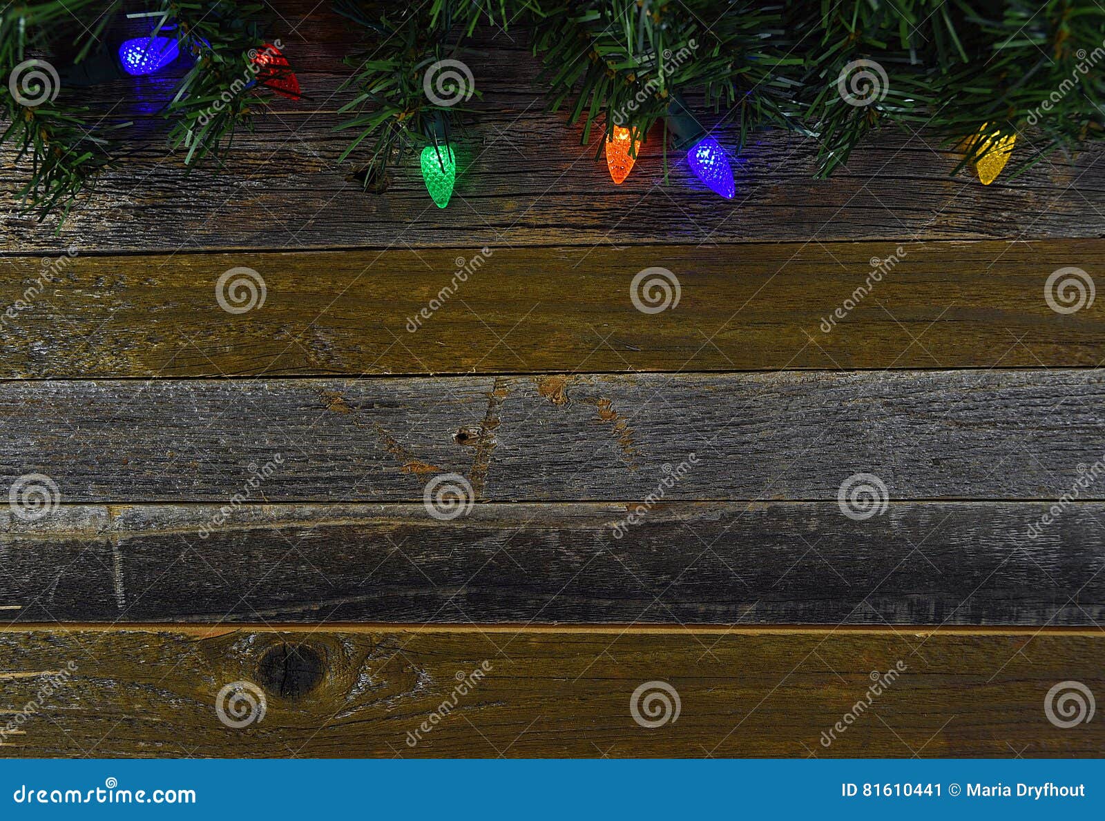 Glowing Christmas Lights on Wood Stock Image Image of holiday