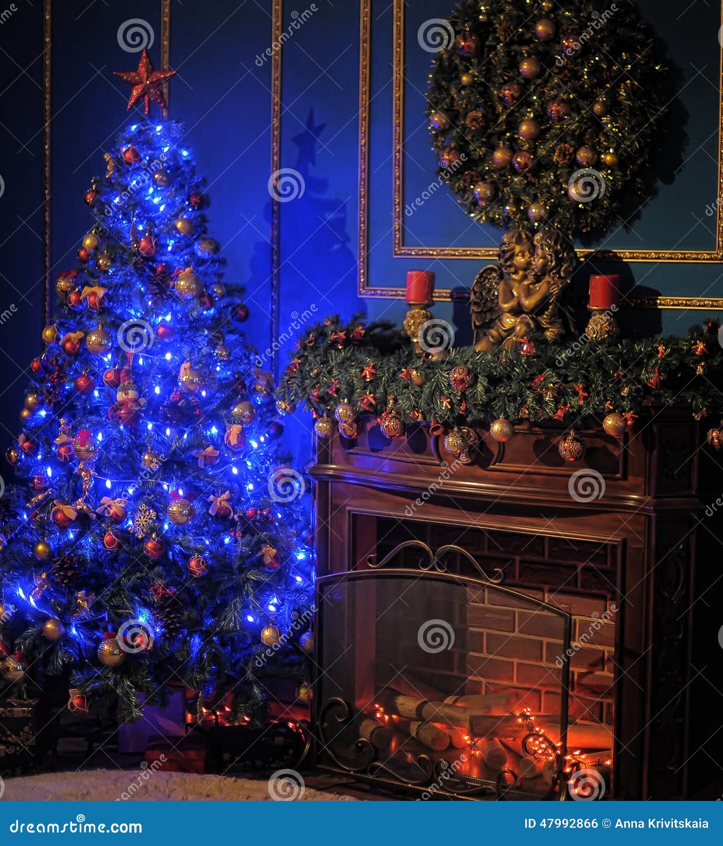 Glowing Christmas tree stock photo. Image of candles - 47992866