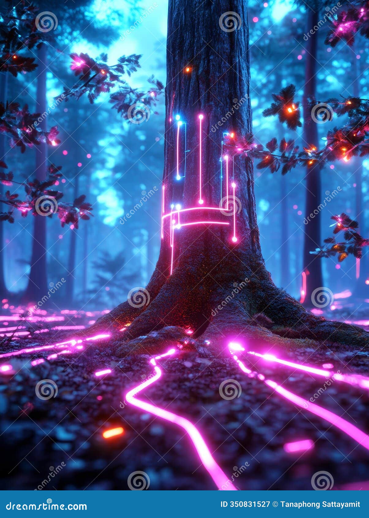 glowing circuits in a surreal forest a mystical forest scene with glowing tree trunks izing nature technology
