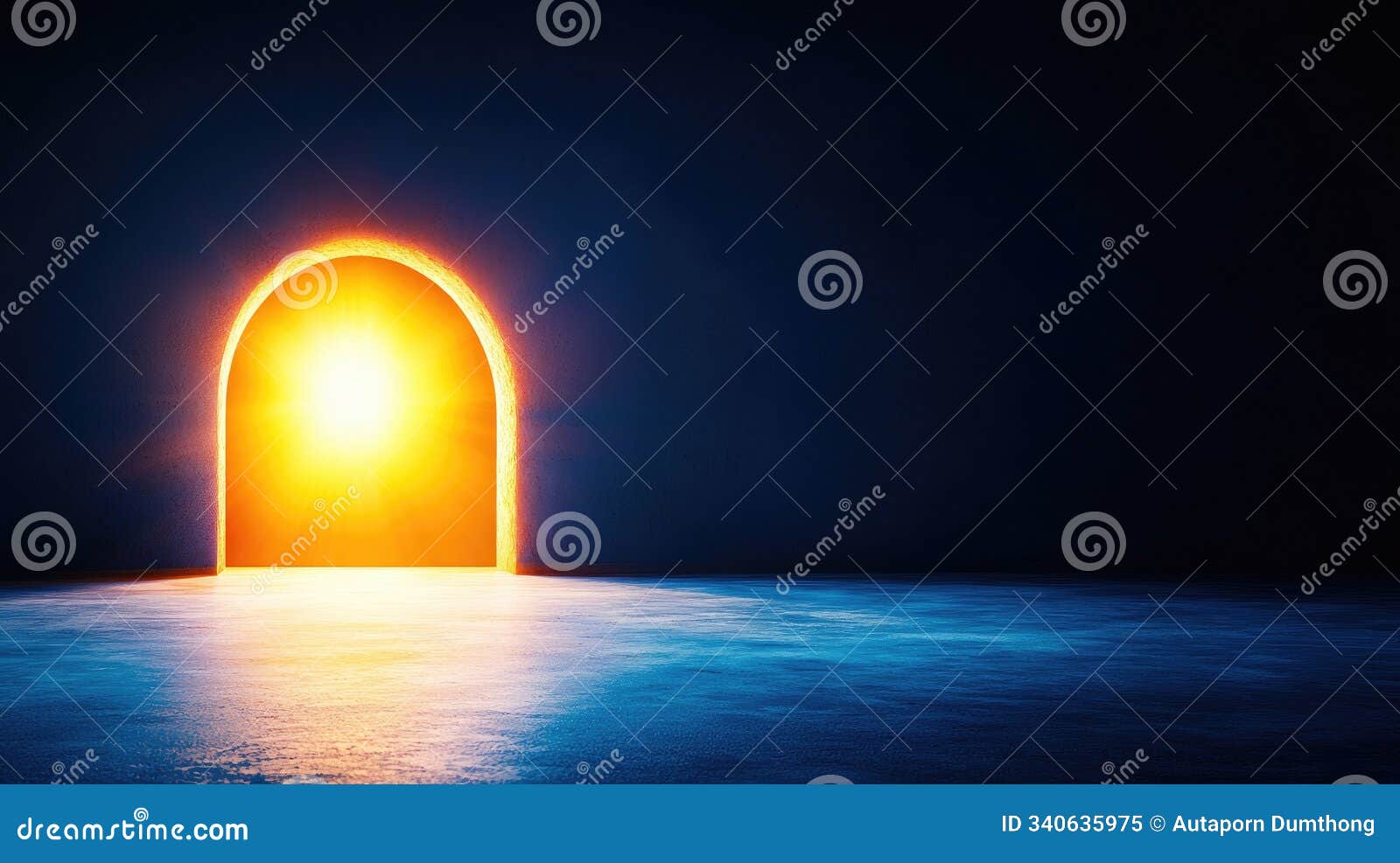 a glowing door opens to reveal a bright light, izing opportunity and new beginnings in a dark surrounding
