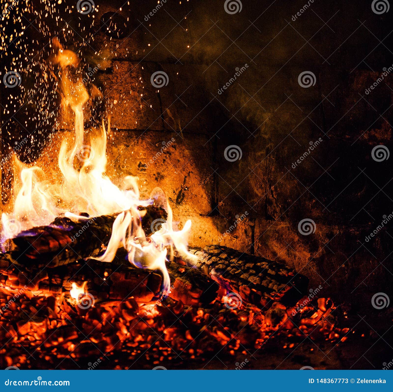 A Glowing Fire in Fireplace Stock Image Image of december, energy