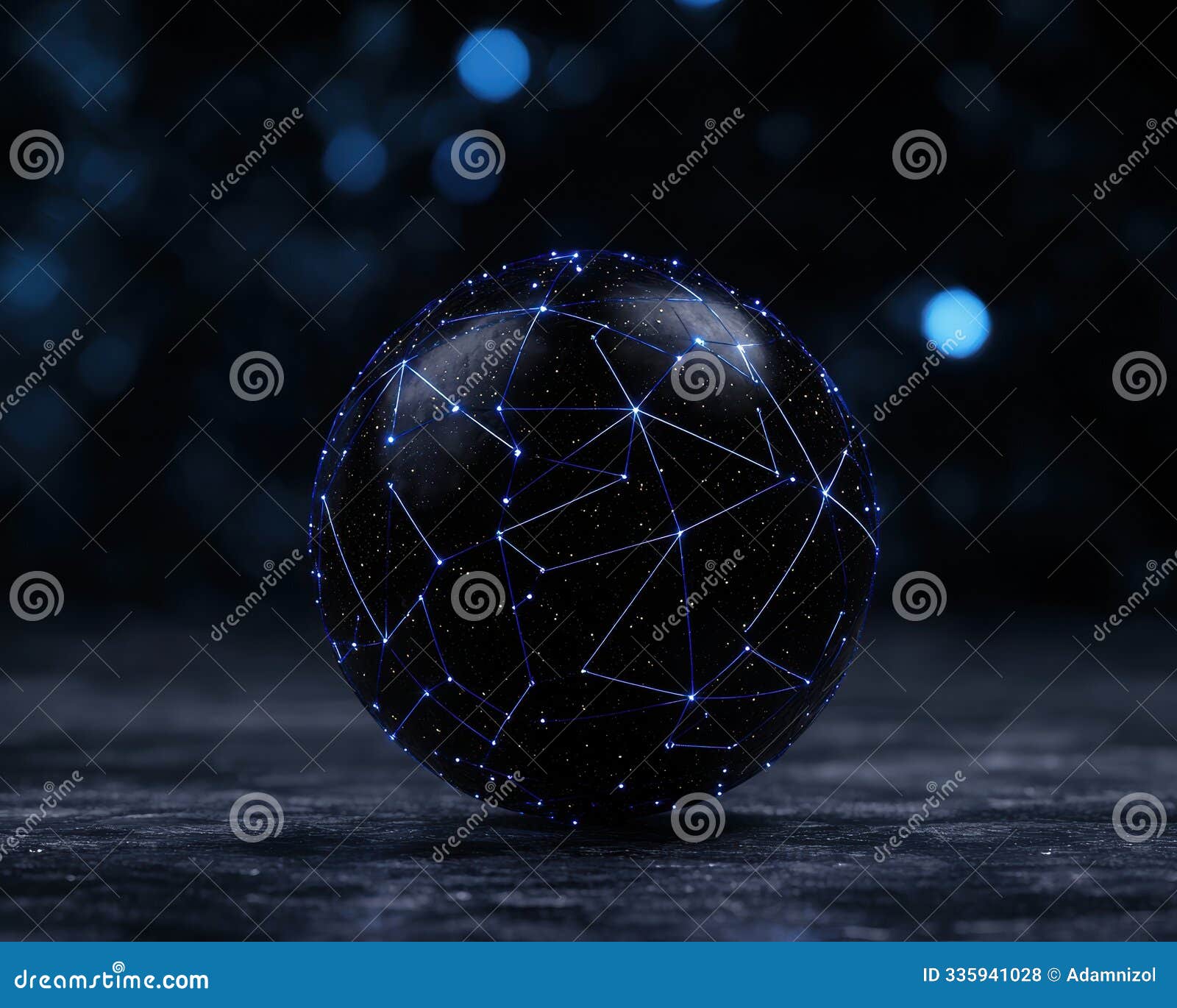 glowing geometric sphere in dark space