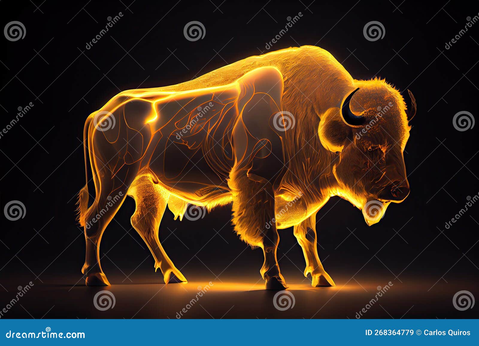 Glowing Golden Buffalo Portrait Art Stock Illustration