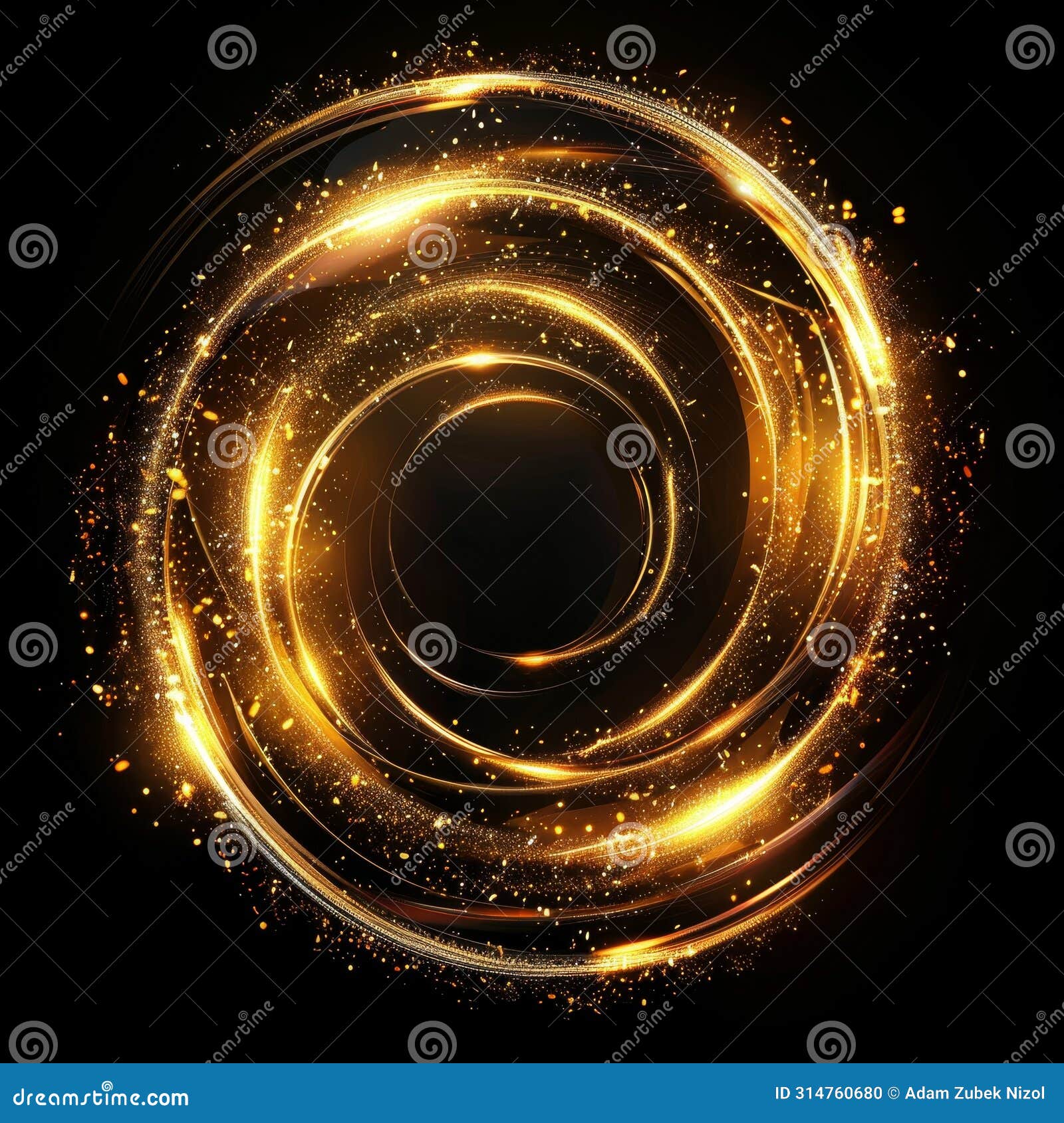 glowing golden spirals on a dark background