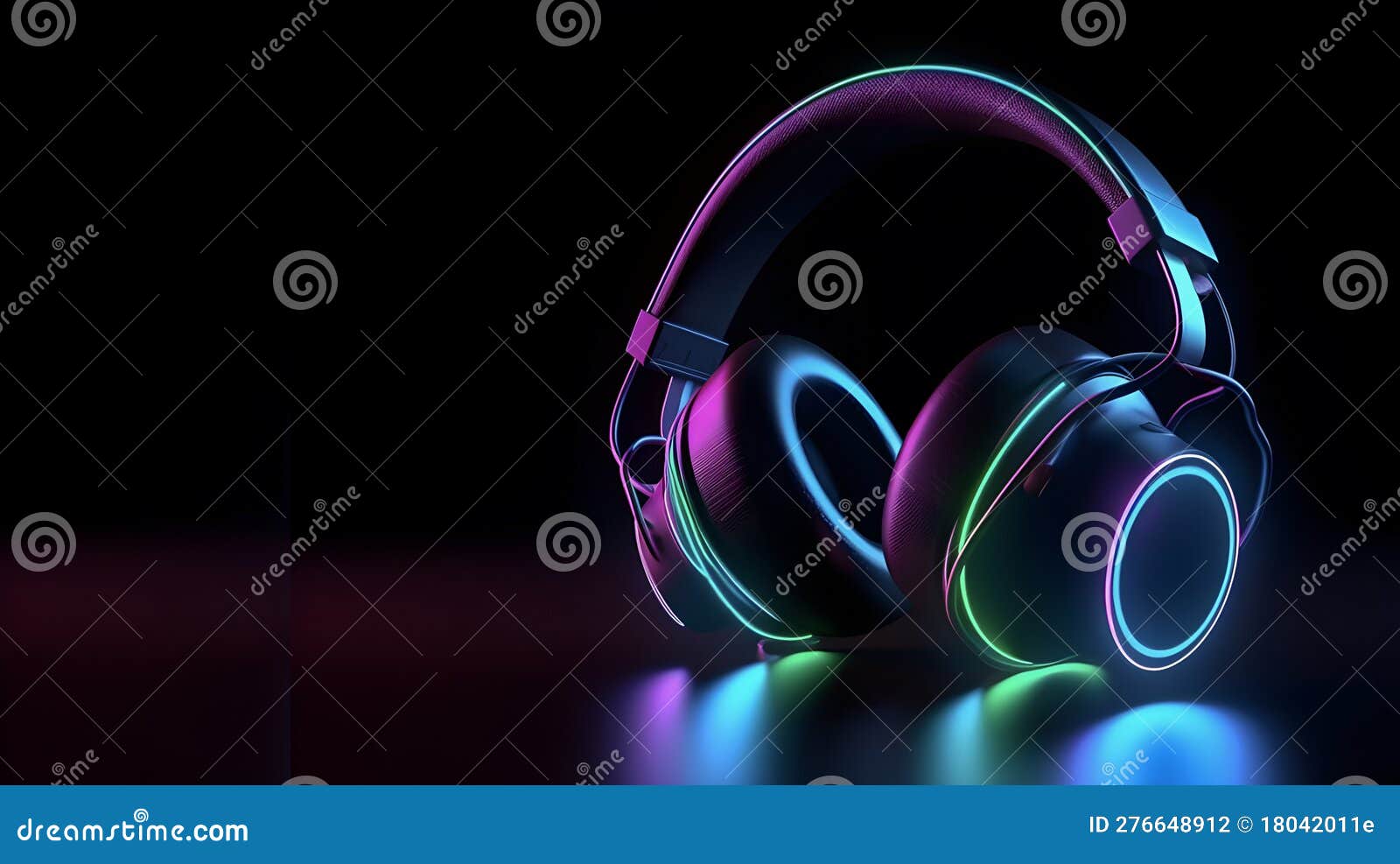 Glowing Headphone Neon on Dark Background, Free Copy Space. AI