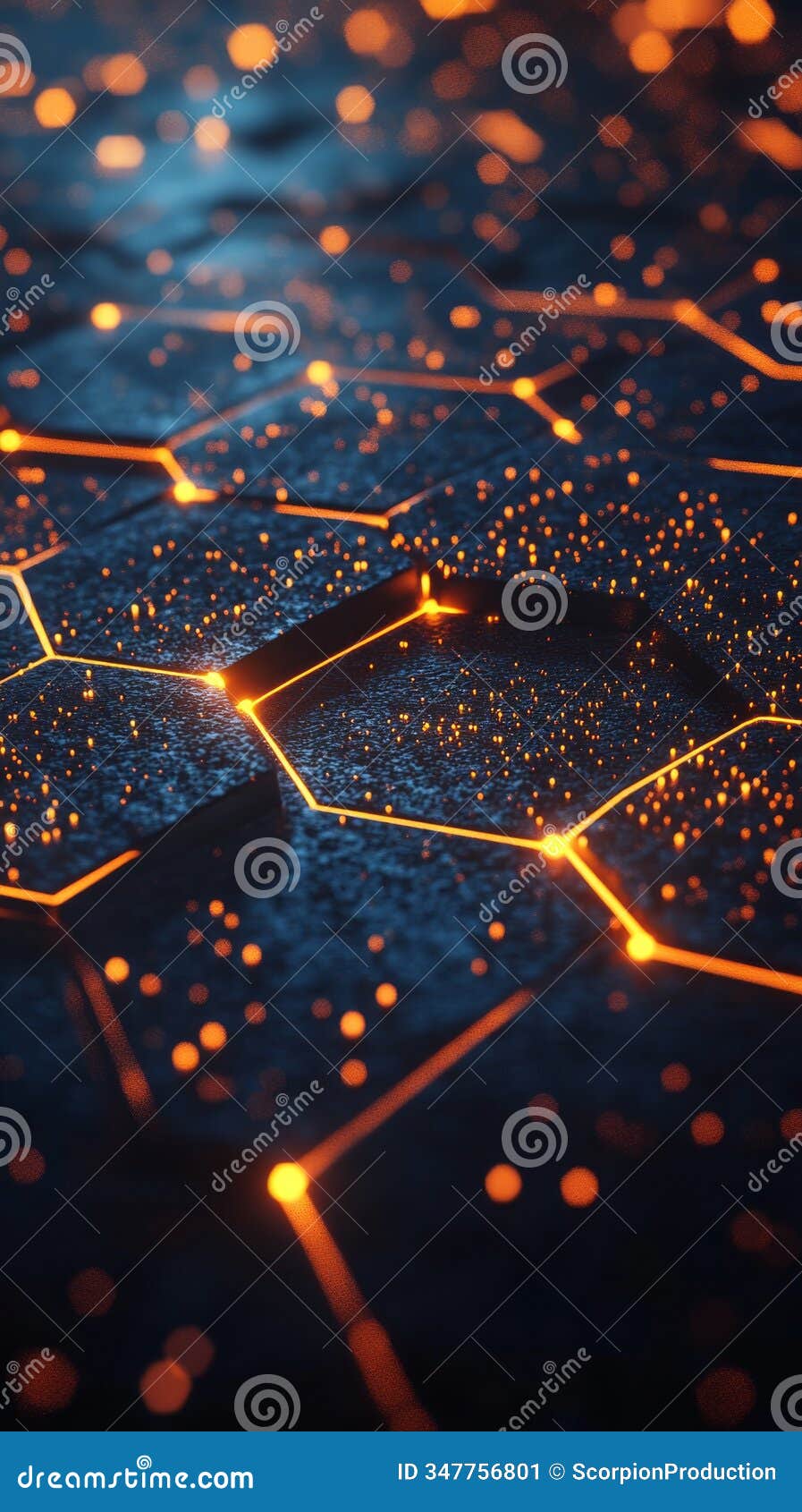 glowing hexagonal s with futuristic orange highlights