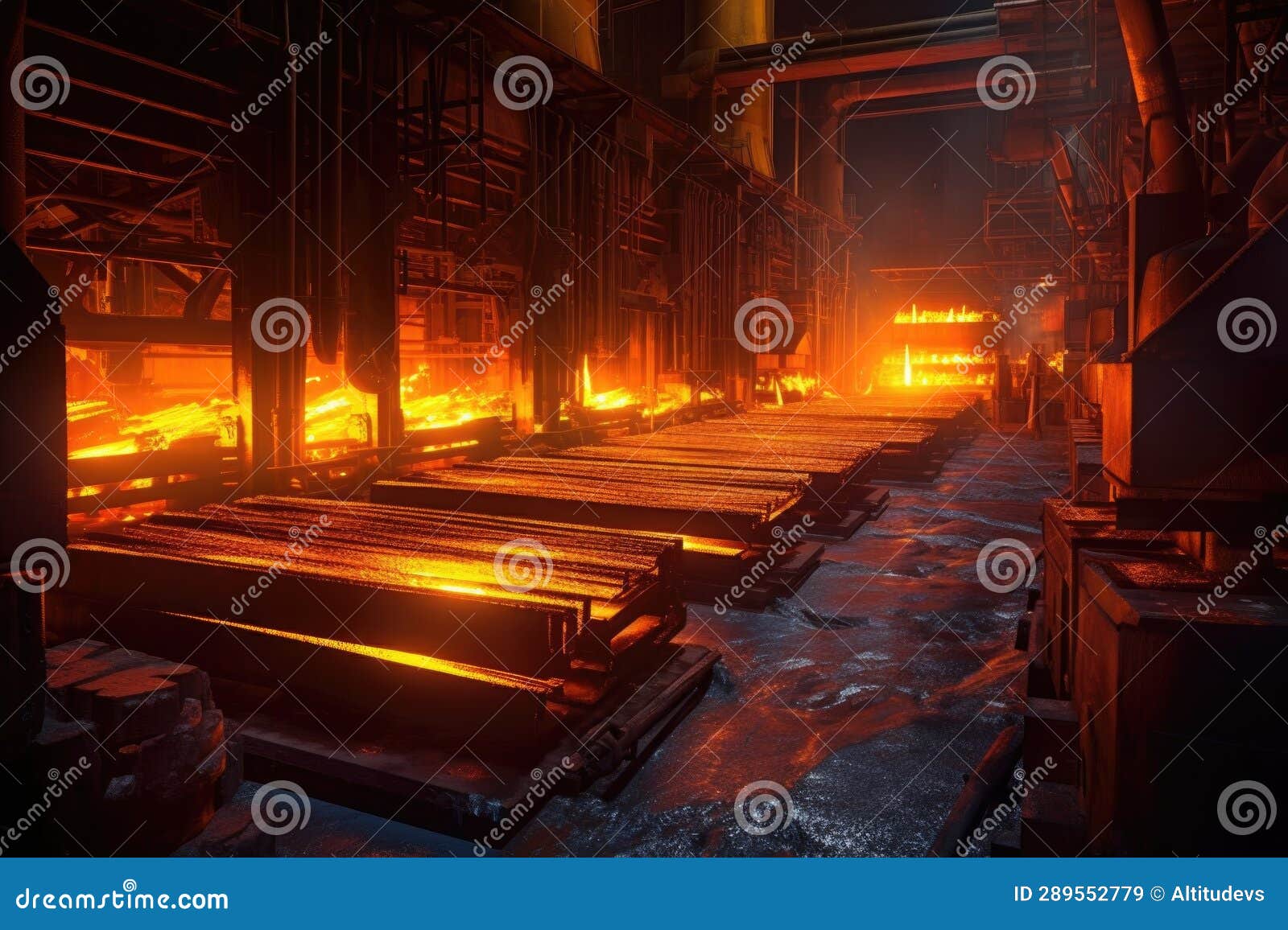 Glowing Hot Steel Bars on a Production Line Stock Image Image of