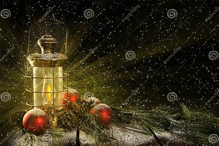 Glowing Lantern Christmas Night Stock Image - Image of christmas ...