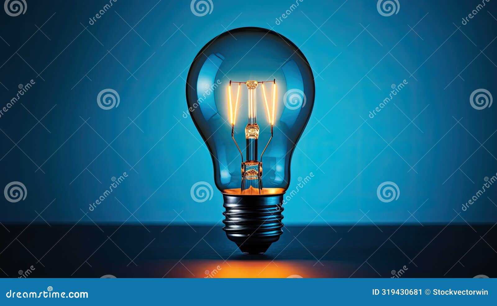 glowing light bulb on blue background