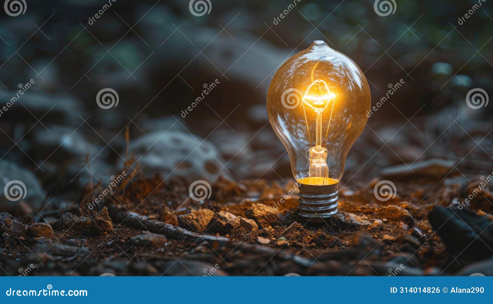 Glowing Light Bulb on the Ground, Concept for New Ideas, Innovation and