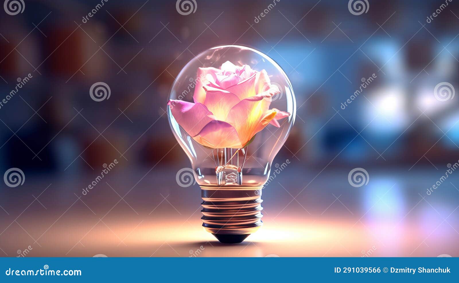 A Light Bulb in Which the Rose Glows Inside, Generative AI Stock