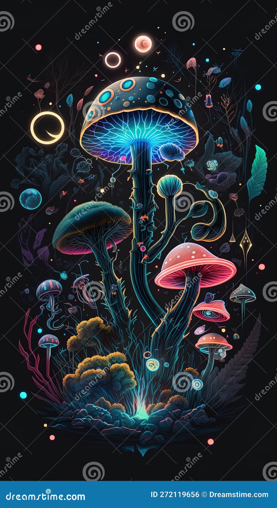 Premium Photo | Illustration of a glowing psychedelic mushroom on dark  background generative ai