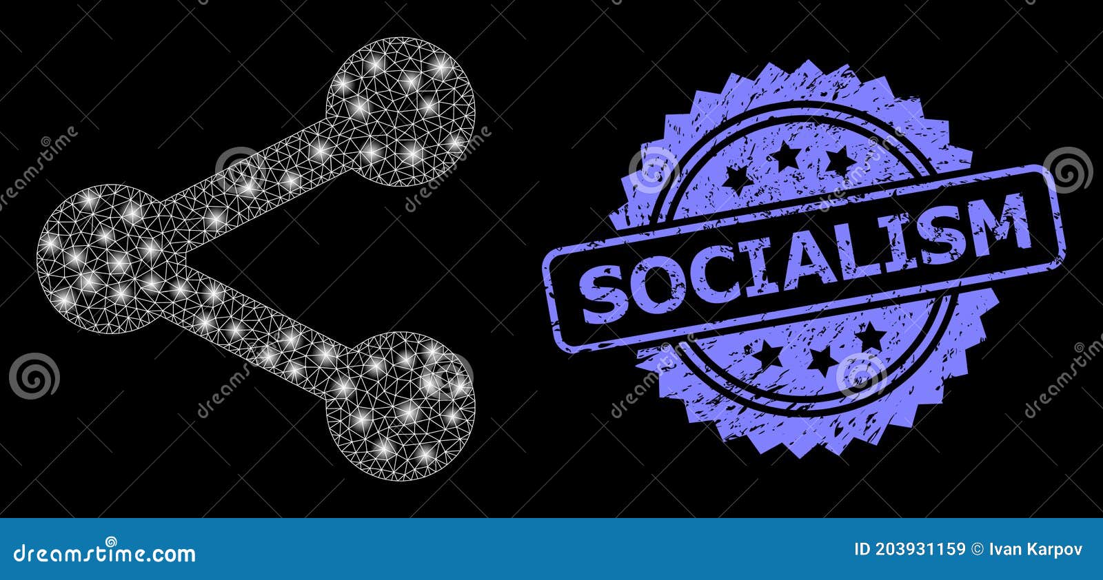rubber socialism stamp and bright web network share with lightspots