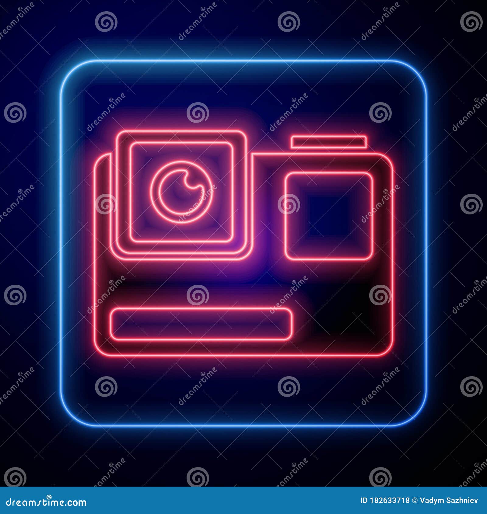 neon camera icon glowing action equipment extreme filming isolated
