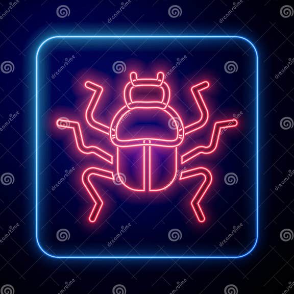 Glowing Neon Beetle Bug Icon Isolated on Black Background. Vector Stock ...