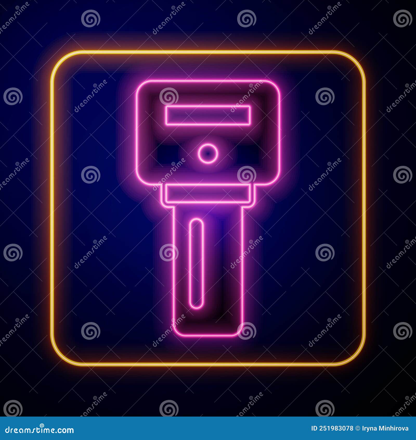 Glowing Neon Car Key with Remote Icon Isolated on Black Background. Car