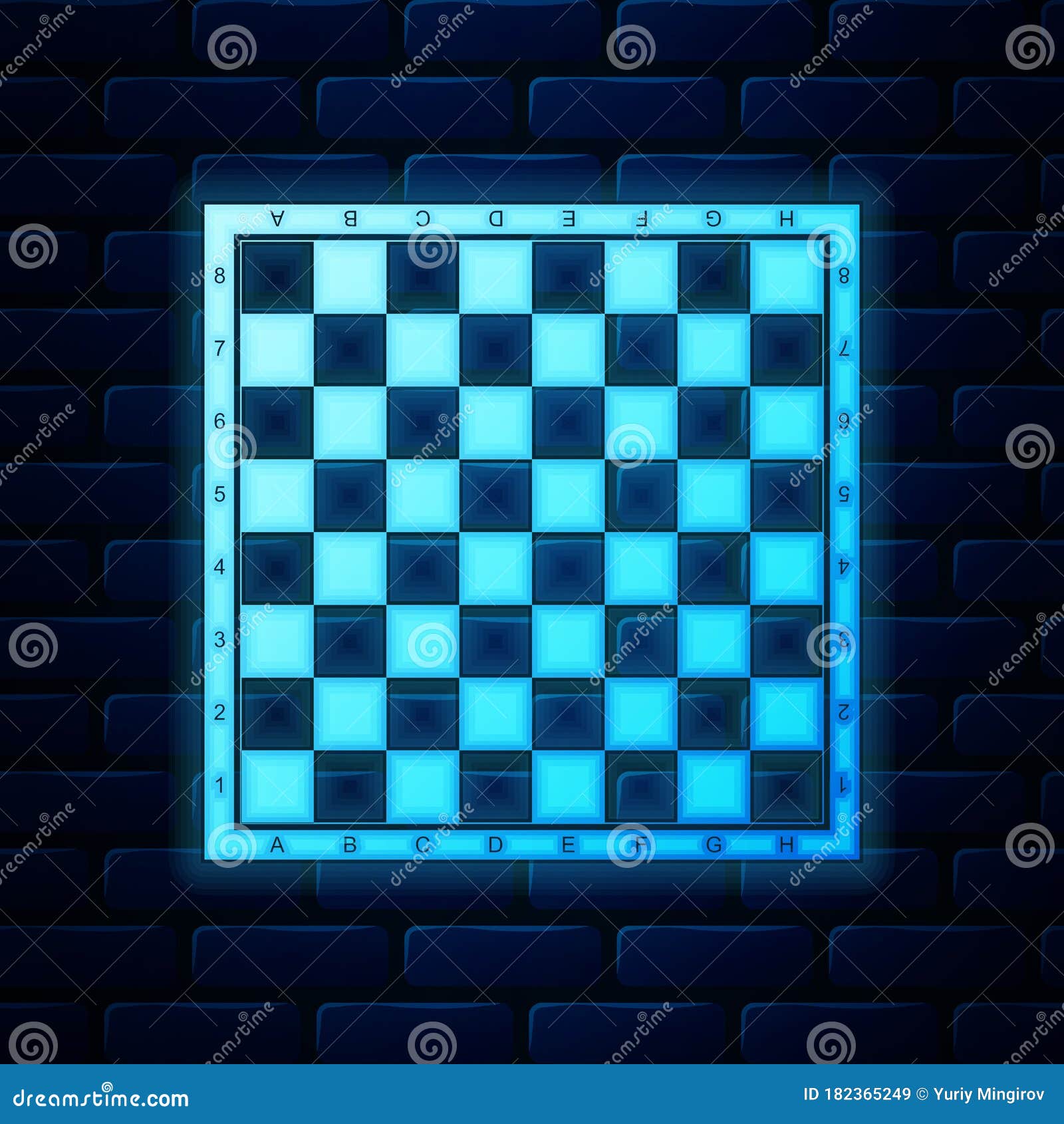 Black And Blue Chess Board With Neon Light Background, 3d Render