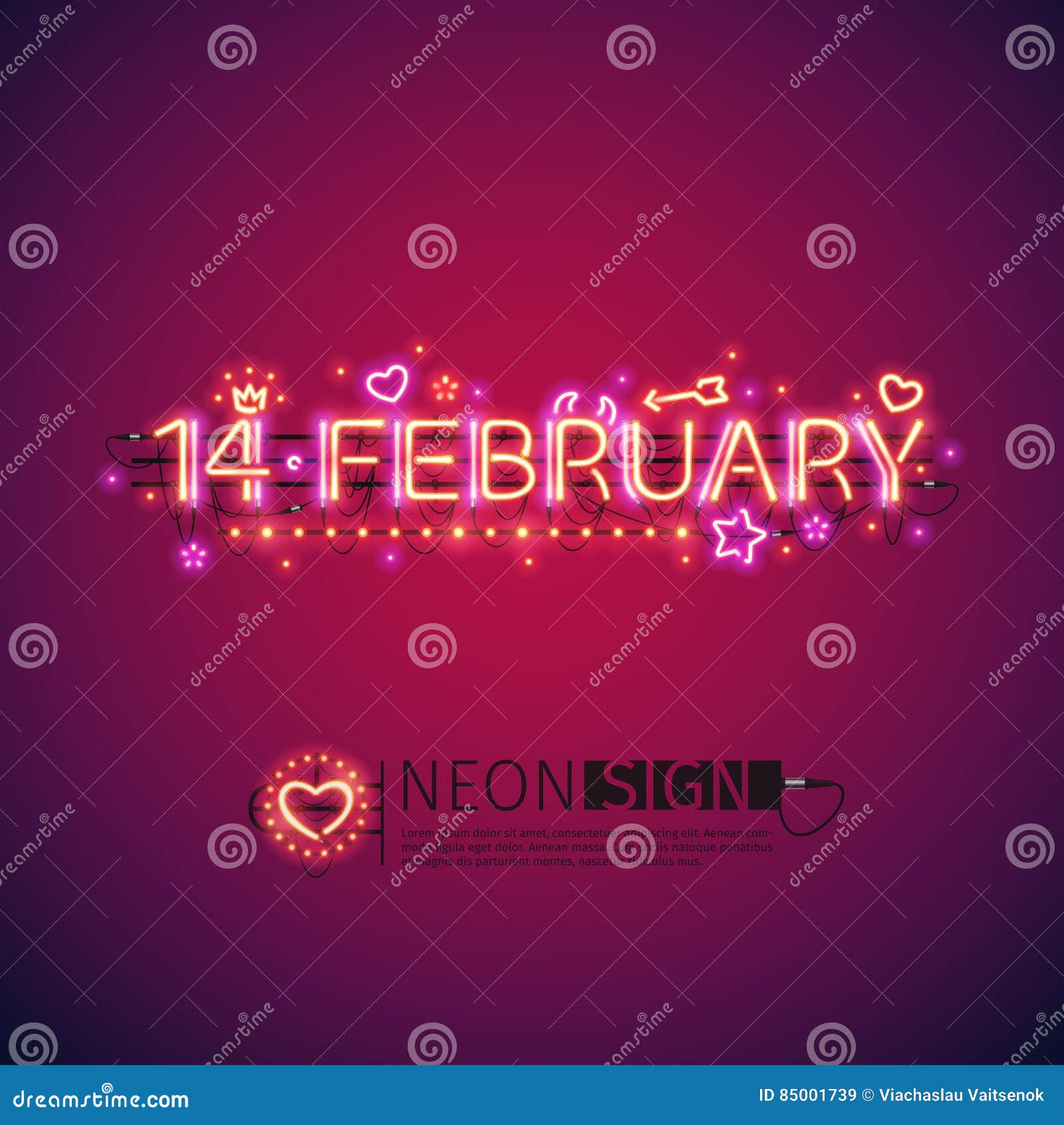 Glowing Neon 14 February stock vector. Illustration of icon - 85001739