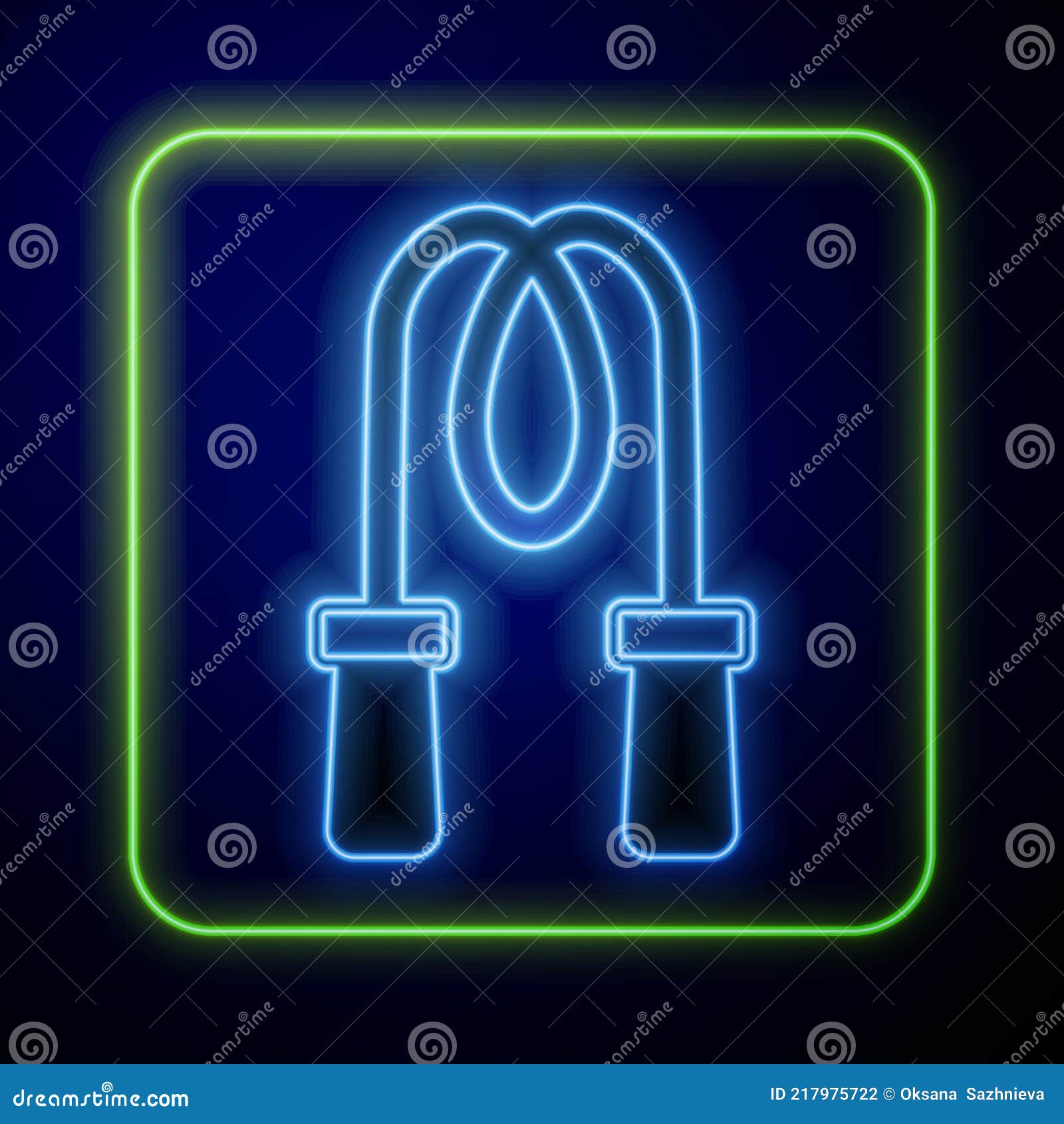 Glowing Neon Jump Rope Icon Isolated on Blue Background. Skipping