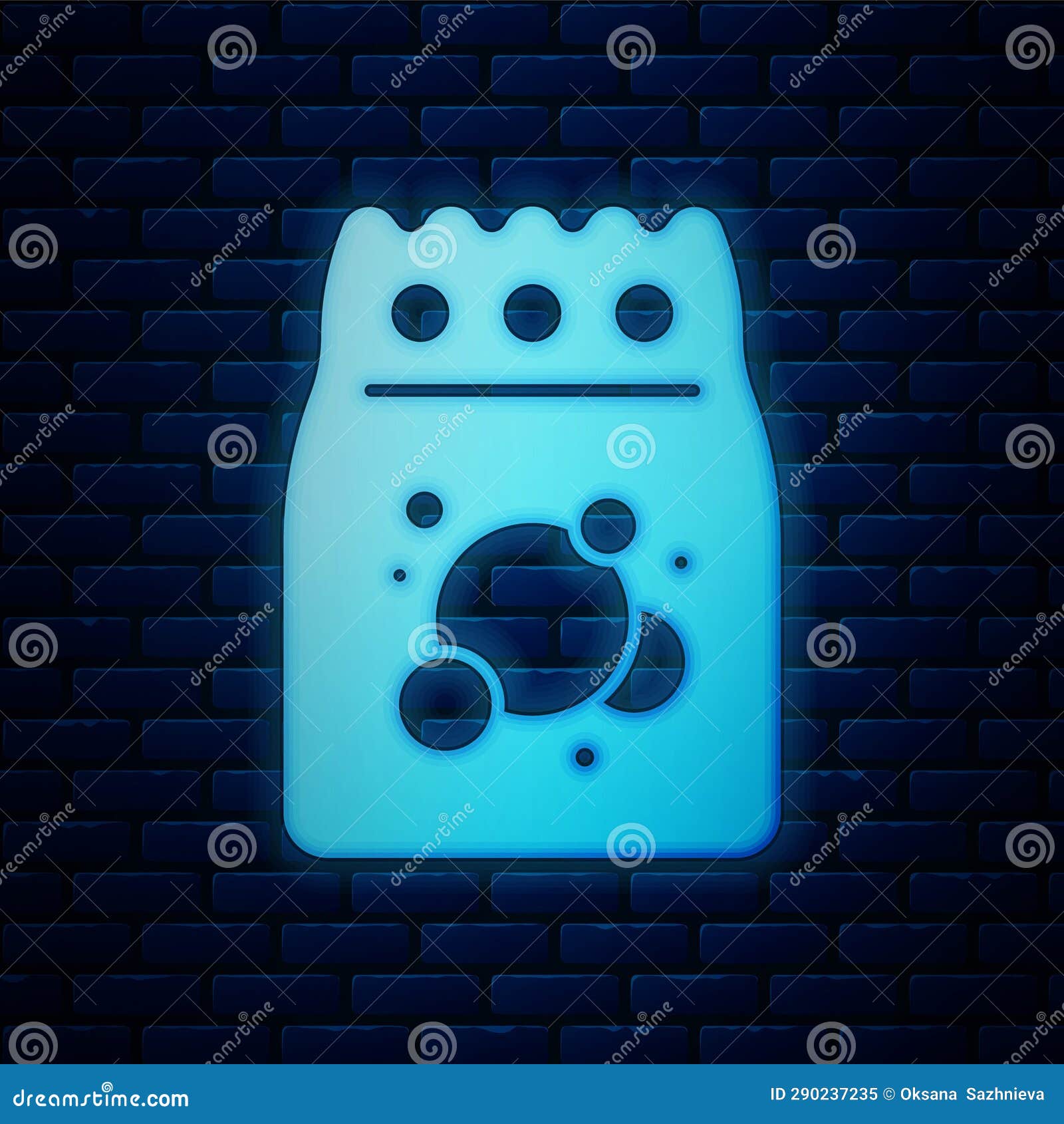 Glowing Neon Laundry Detergent for Automatic Wash Machine Icon Isolated on Brick Wall Background