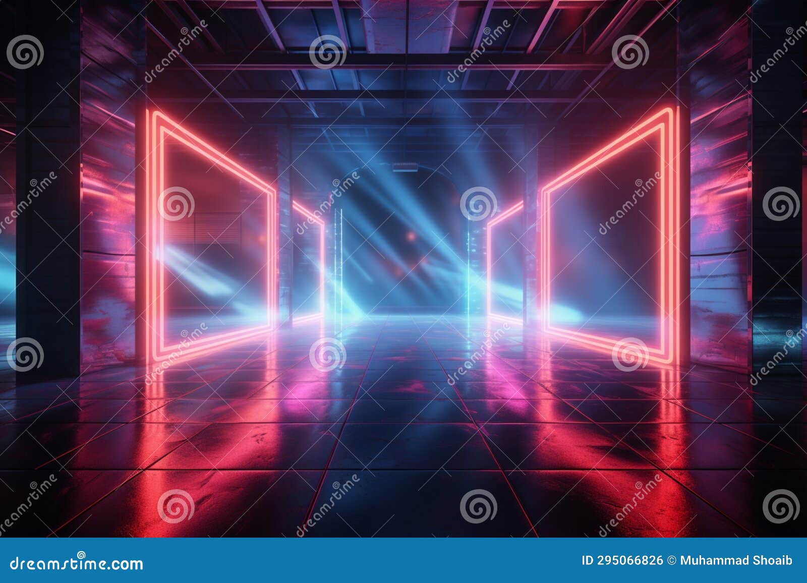 glowing neon lights create an entrancing atmosphere in a 3d rendered dark room