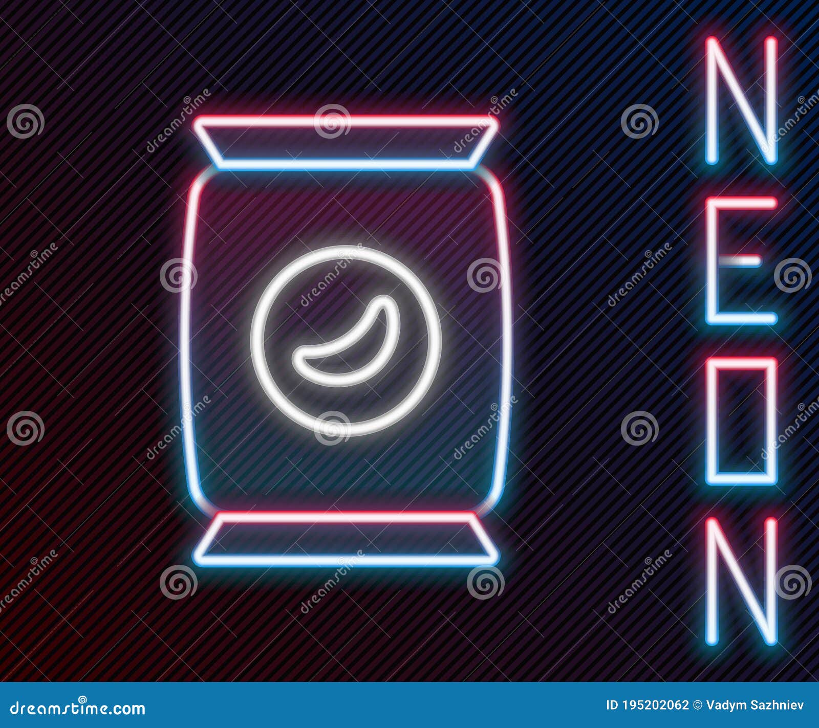 Glowing Neon Line Bag or Packet Potato Chips Icon Isolated on Black ...