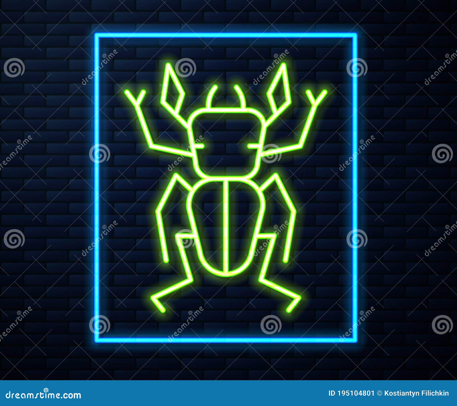 Glowing Neon Line Beetle Deer Icon Isolated on Brick Wall Background ...