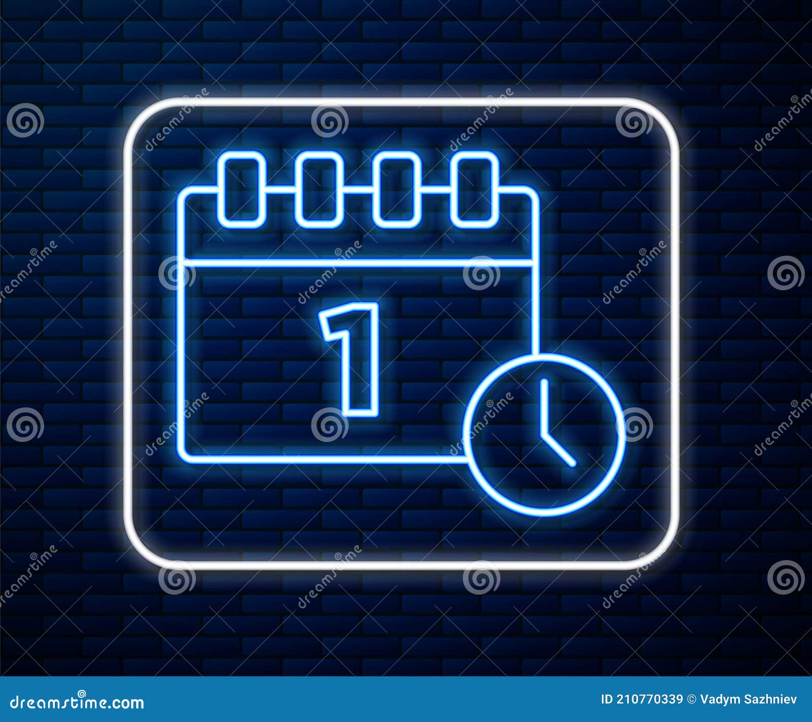 glowing neon line calendar with first september date icon  on brick wall background. september 1. date and time