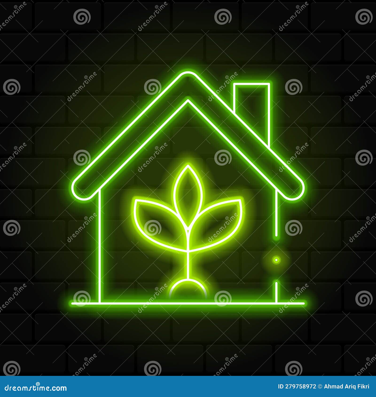 Glowing Neon Line Eco Friendly House Icon. Eco House with Leaf. House