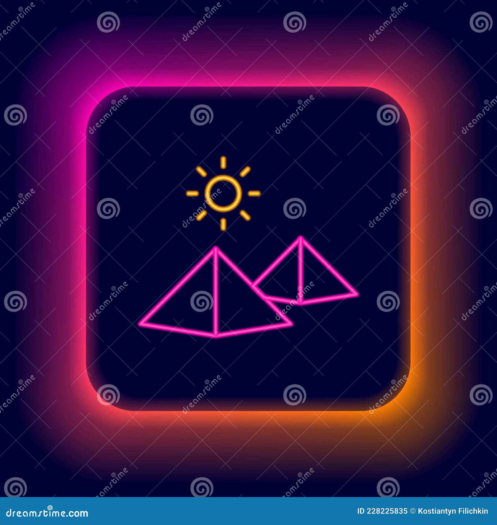 glowing neon line egypt pyramids icon  on black background.  of ancient egypt. colorful outline concept