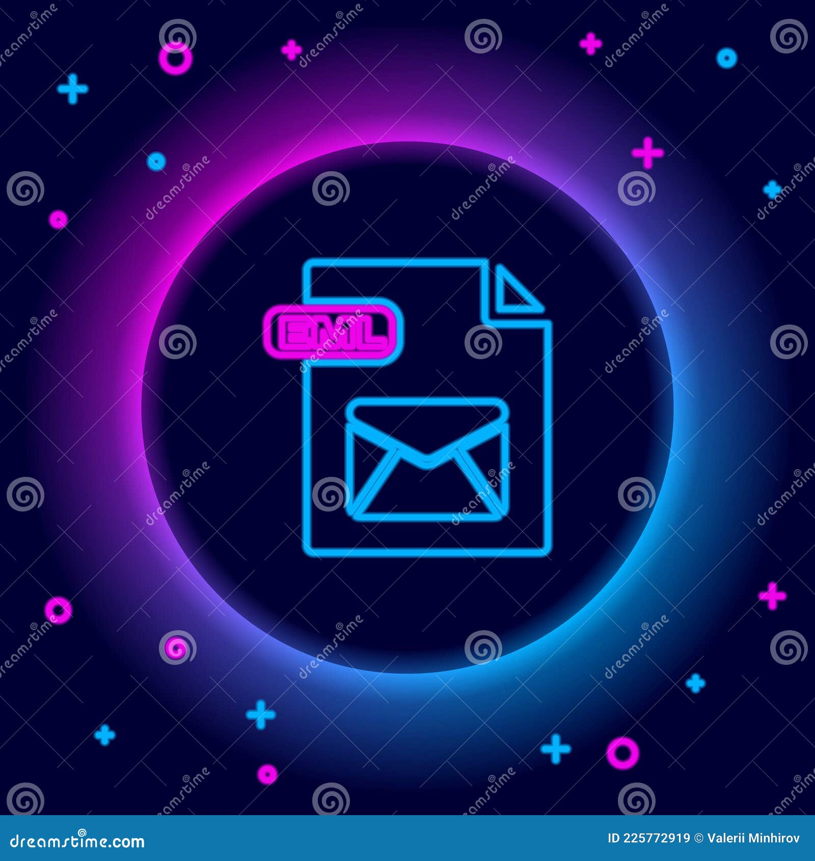 glowing neon line eml file document. download eml button icon  on black background. eml file . colorful