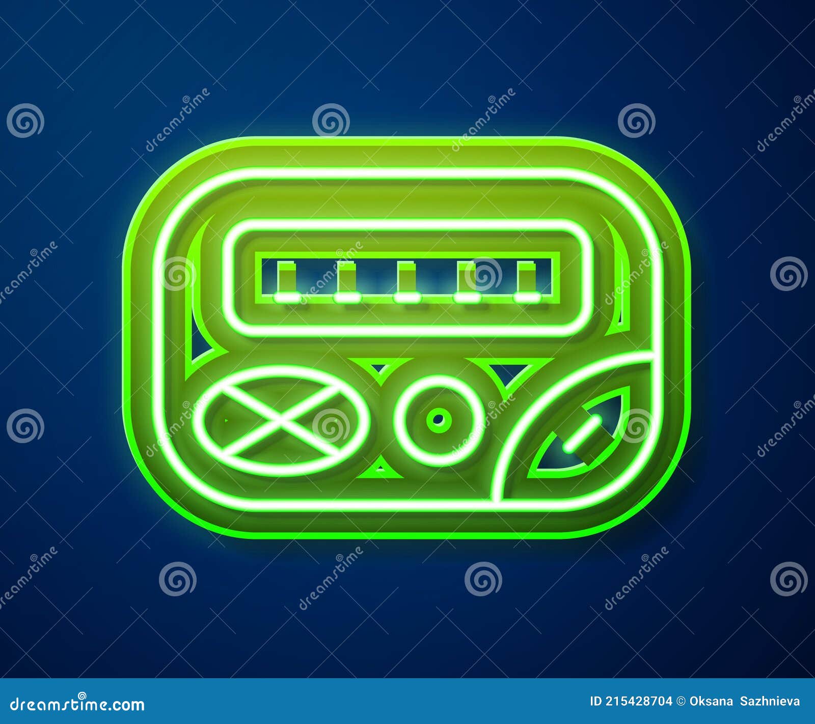 Glowing Neon Line Pager Icon Isolated on Blue Background. Vintage 1990s