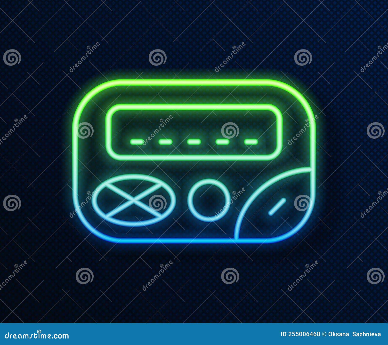Glowing Neon Line Pager Icon Isolated on Blue Background. Vintage 1990s