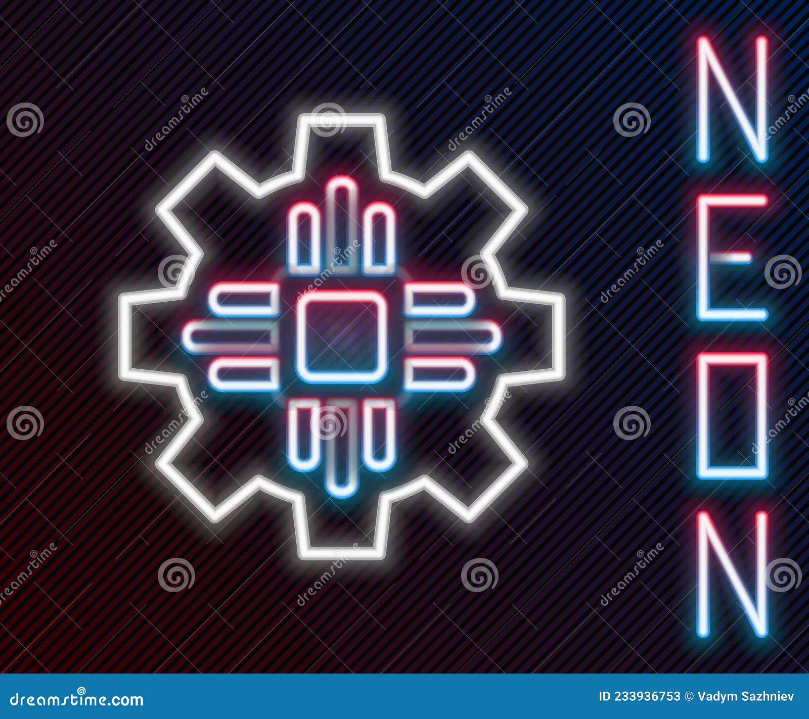 glowing neon line processor icon  on black background. cpu, central processing unit, microchip, microcircuit